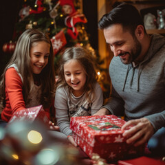 Fototapeta premium Gifts of Family: Unwrapping Love and Laughter