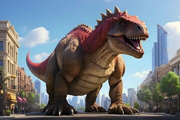 A big rex dinosaur in a city illustrations AI Generated