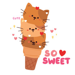 cute hand drawing cartoon ice cream with cat design. cute food design for card, wallpaper, background