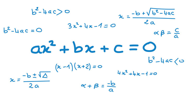 Quadratic equation formula. Scientific seamless pattern. Math formula equation doodle handwriting concept. Mathematics resources for teachers and students.