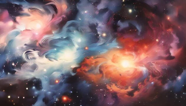Cosmic nebula with bright stars and multicolored clouds. Abstract background and wallpaper. Generative AI