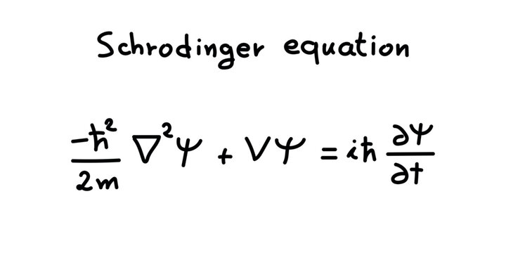 Schr&ouml;dinger equation. Linear partial differential equation. Scientific resources for teachers and students. Physics doodle handwriting concept.