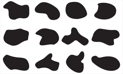 12 Modern blob shape abstract elements graphic flat style design fluid vector illustration set. 