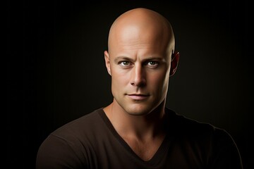 Obraz premium A detailed close-up portrait capturing the features of a bald male model