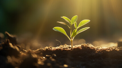 Young plant growing in sunlight green world and earth day concept