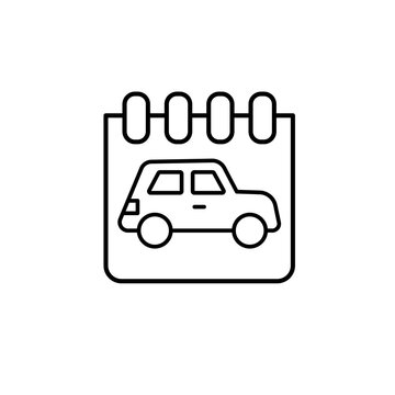 Appointment date for car service icon, pre-registration for auto repair icon in outline style on white background