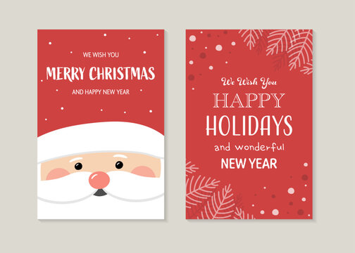 Christmas greeting card set with Santa Claus. Vector illustration