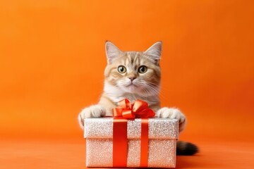 cat with big sack of Christmas gifts 