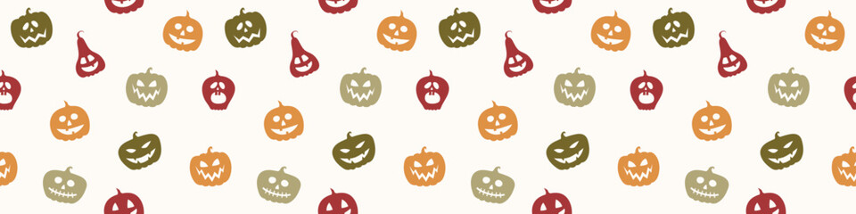 Banner with creepy pumpkins. Halloween texture. Vector