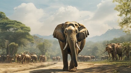 Fototapeta premium Asia Elephant in Thailand, Asia Elephants in Chiang Mai. Elephant Nature Park, Thailand