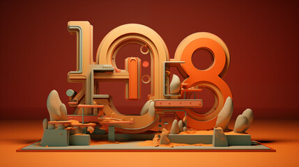 Ilustracja 3d - render. Liczba sto osiem - 108. Abstrakcyjny świat - obrazy, fototapety, plakaty