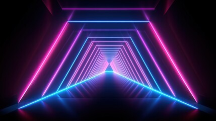 3d render, abstract background, square portal, glowing lines, tunnel, neon lights, virtual reality, arch, pink blue spectrum vibrant colors, laser show, blank space, frame isolated on black