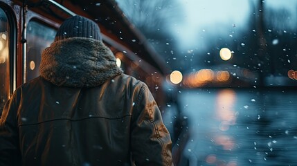 person in the ship.winter day