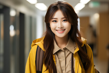 portrait of a woman, Asian student smiling happily