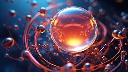 Cosmetic Essence Oil, Liquid bubble, Molecule inside Liquid Bubble, 3d rendering
