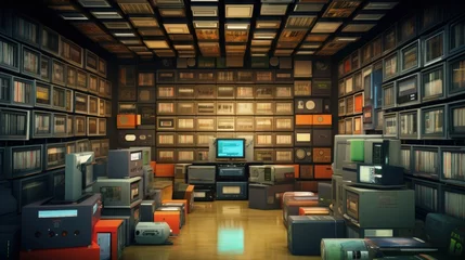 Foto op Plexiglas Muziekwinkel Various storages for music. The concept of the evolution of retro data warehouses.