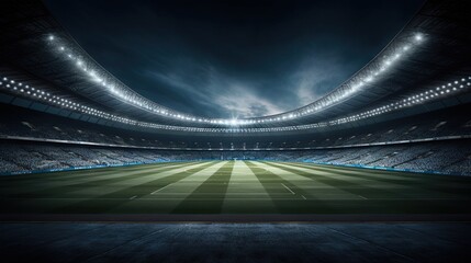 Empty night grand soccer arena with flash - obrazy, fototapety, plakaty