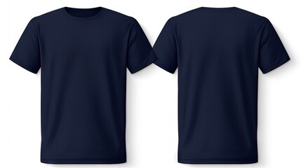 navy blue T-shirt template with nothing neat, mockup for design and print. T-shirtT-shirt front and back view isolated on white background - obrazy, fototapety, plakaty