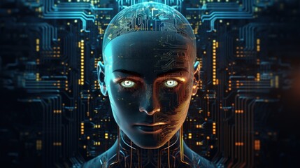 Artificial intelligence - Human head with circuit board inside. Technology and engineering concept