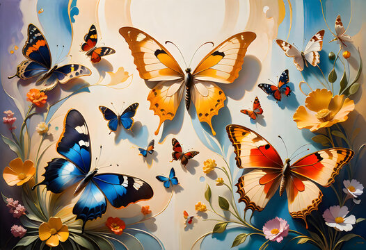 Beautiful Work Of Art Of Butterflies. Wallpaper Background. Generative Ai