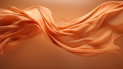 Fabric fly 3d illustration. Ginger cloth abstract scarf in the air. Elegant fashion background.
