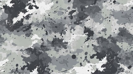 Seamless gray camouflage pattern with grunge paint brush strokes, blots, halftone. Dense random chaotic composition. Good for apparel, fabric, textile, sport goods. Grunge texture for surface design - obrazy, fototapety, plakaty