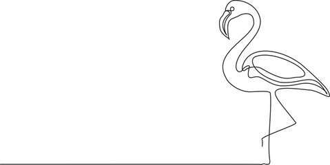 continuous single line drawing of flamingo, line art vector illustration