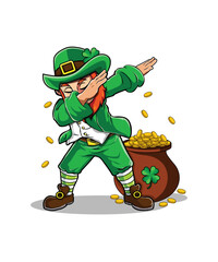 Dabbing Green Leprechaun With Pot Of Gold Vector For St Patrick's Day