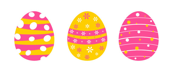 Set of easter eggs in flat style. Colorful decorated easter egg collection isolated on white background. Cute polka dots and Floral decorative vector elements. Vector illustration