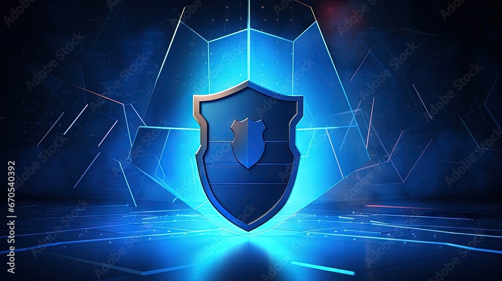 Aufkleber Internet technology cyber security concept of protect computer virus attack with shield Keyhole icon on Blue abstract background.