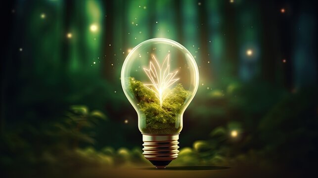 National technology day concept. Innovation and development of futuristic, high tech, technology. Green, eco friendly, sustainable, renewable background with energy bulb.