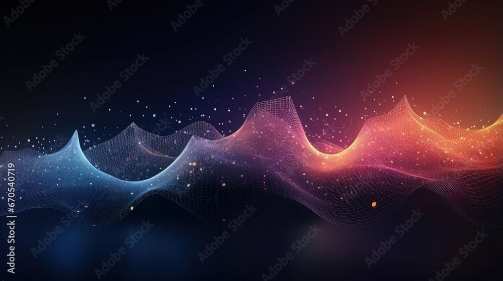 Aufkleber Abstract dot point connect with gradient line and aesthetic Intricate wave line design , internationalization social network or business big data connection technology concept .