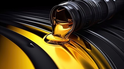 Pour motor oil panorama or copy space. Car maintenance change liquid or yellow fluid. Service vehicle banner concept.
