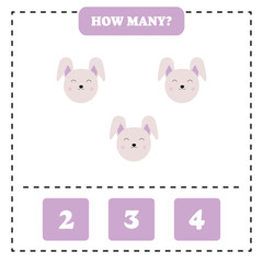 How many rabbit are there? Educational worksheet design for children. Counting game for kids.