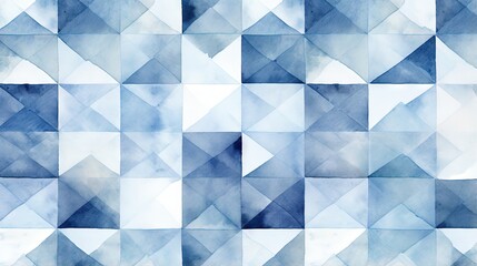 Watercolor Geometric Pattern. Blue Bohemian Artwork. Watercolor Blocks Pattern. Indigo Stain Tile. Decorative Optical Repeat. Ink Effect Paint Seamless. Blue Geometry Texture. Surface Pattern.