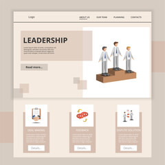 Leadership flat landing page website template. Deal making, feedback, dispute solution. Web banner with header, content and footer. Vector illustration.