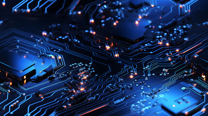 Fototapeta premium Motherboard circuitry with glowing LEDs pattern