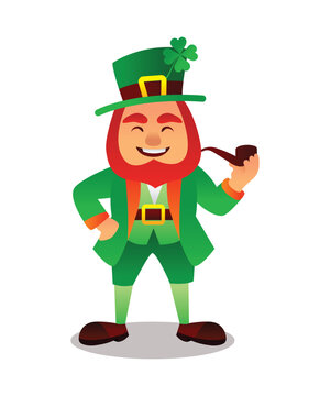 Cute Green Leprechaun Holding Cigar Pipe For St Patrick's Day