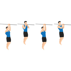 Obraz premium Man doing commando pull up exercise. Flat vector illustration isolated on white background