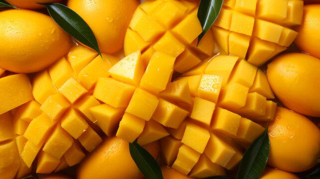 Fresh mango slice background on white background