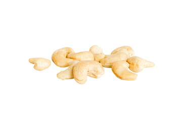 pile cashew nuts isolated on white background, top view. Flat lay Healthy food concept