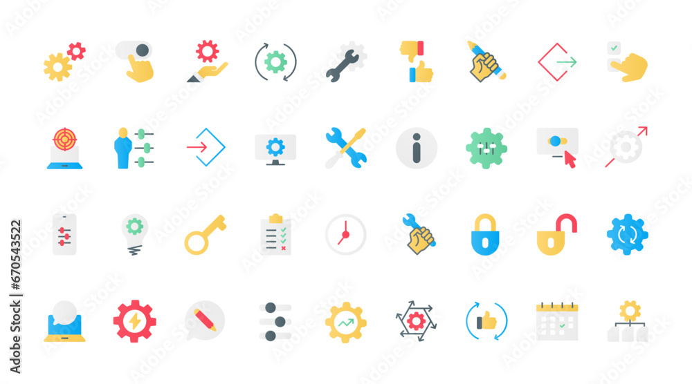 Poster Control and management of system productivity line icons set vector illustration. Outline gears and cogwheels of machine engine, repair and maintenance service tools for modification and setup.