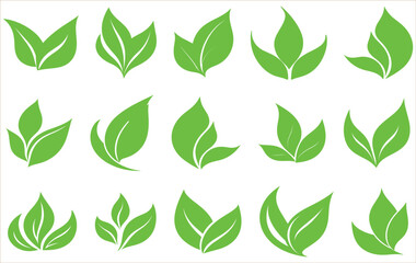 Green leaf icons set, Leaves icon vector set