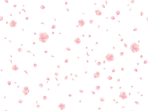 グラデーションな桜の花と花びらの桜吹雪シームレス背景イラスト