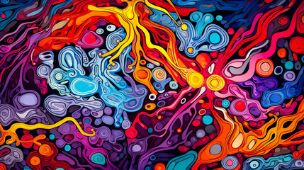 Papier peint coloré avec arabesques, fluidité et bulles
