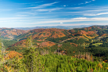 Fototapeta na wymiar View from Kozi hrbety hill in Moravskoslezske Beskydy mountains in Czech republic