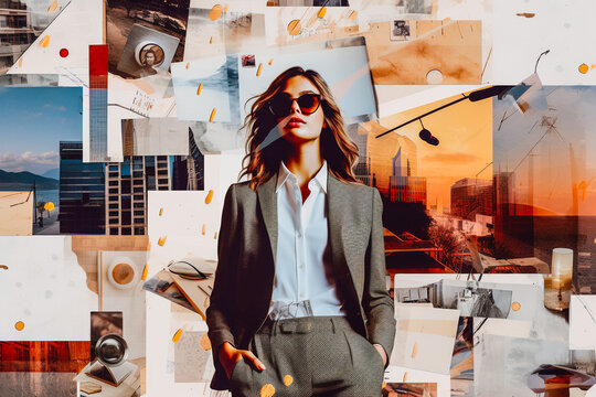 Collage avec femme d'affaires, style urbain