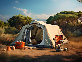 Beautiful camping spot in the forest beside a large lake