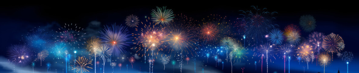 Fireworks banner, celebration, new year eve, colorful, panorama, panoramic - obrazy, fototapety, plakaty