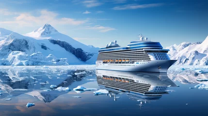 Fotobehang Cruise ship in Canada's or Antarctica's breathtaking northern landscape with ice glaciers © Suleyman